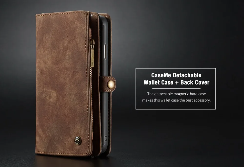 Detachable Magnetic Zipper Leather Card Slots Wallet Cover Case For iphone X XS MAX XR 6 7 8 6S Plus Fur Flip Stand Protect Cape