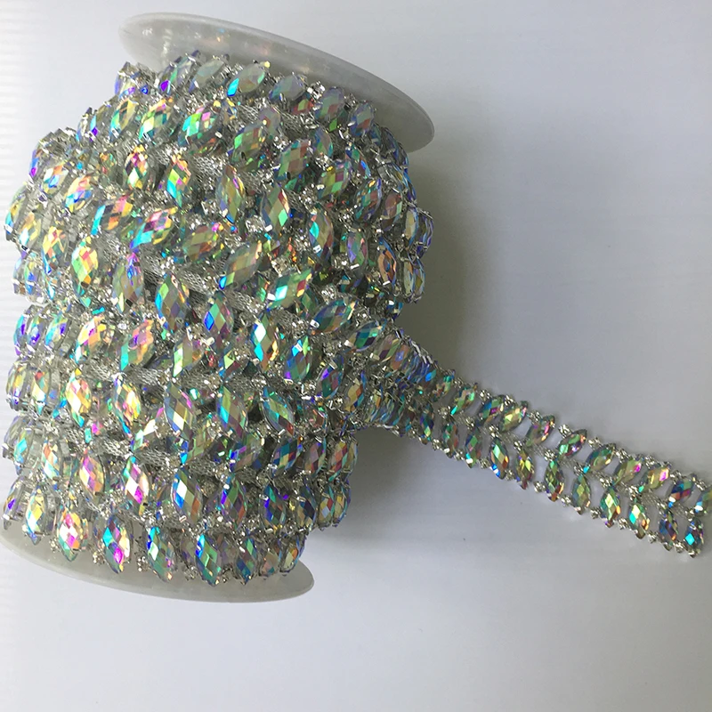

20Yards AB Rhinestone Trim Bridal Sew On Crystal Rhinestone Applique Trimming for Dress DIY Bridal Belt Bling Crafts