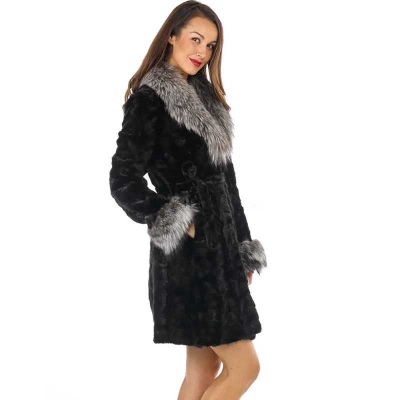 TOPFUR 2021 New Fashion Winter Female Long Coats Real Fur Coat For Women Black Natural Mink Fur Outerwear & Coats Basic Jackets