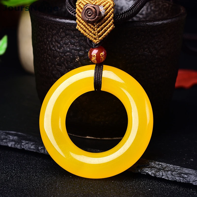 Красивые желтые подвески из натурального халцедона круглые с безопасной пряжкой