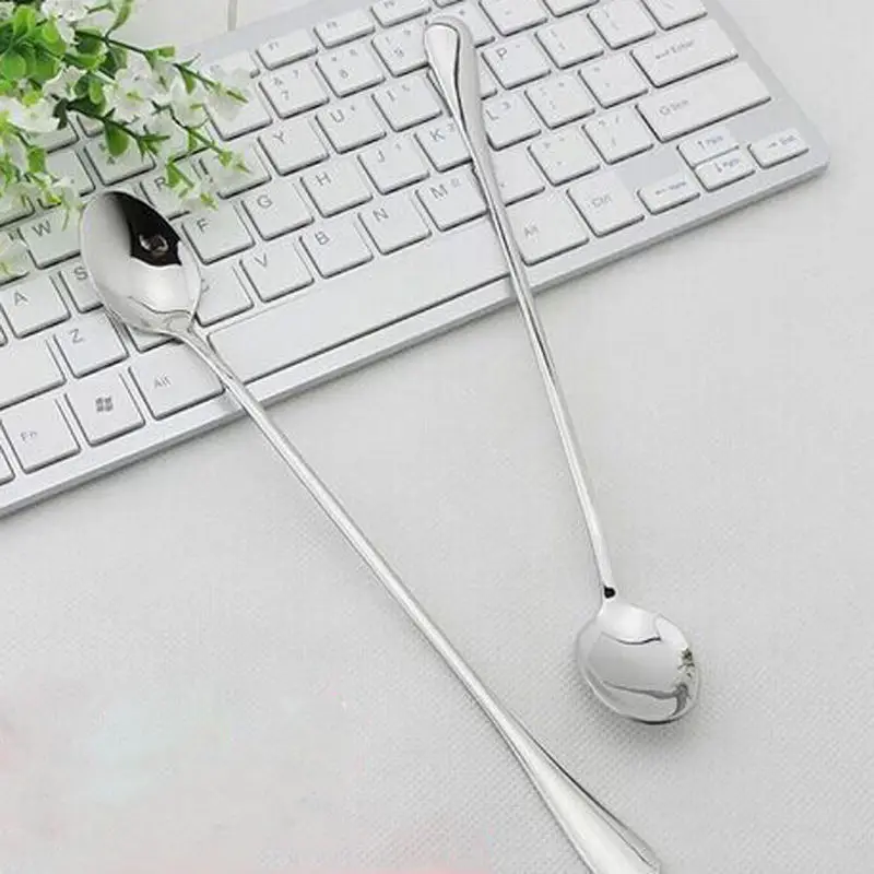 2Pcs Long Handle Stainless Steel Tea Coffee Ice Cream Sweet Taste Spoons Cutlery Flatware Cooking Tools Kitchen Accessories|long handle|tasting