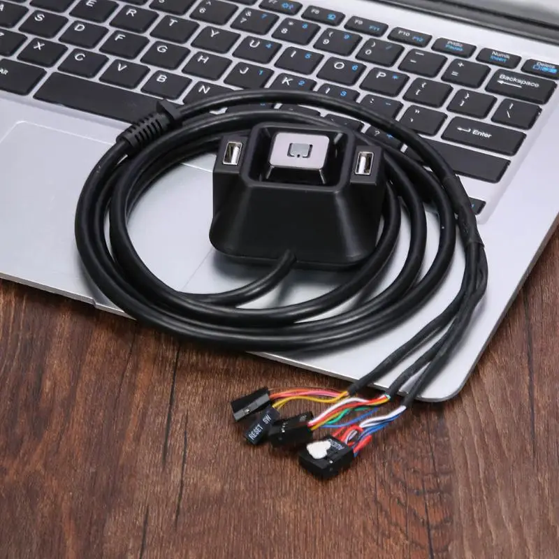 Mini Desk Mount PC Switch Extender Cable Power On/Off Reset Button Switch Extension Cable with Dual USB Port and Audio Plug image 3