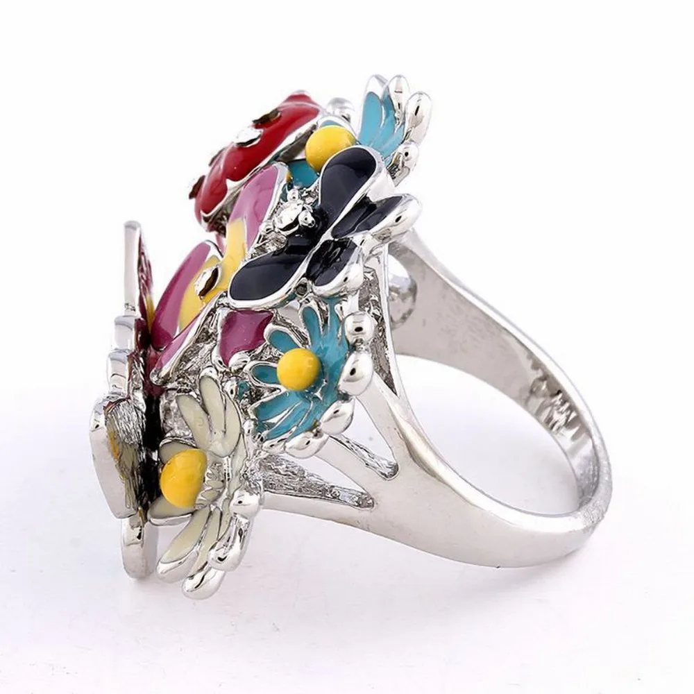 Женское кольцо в виде бабочки полностью Открытое со стразами украшение цветка -