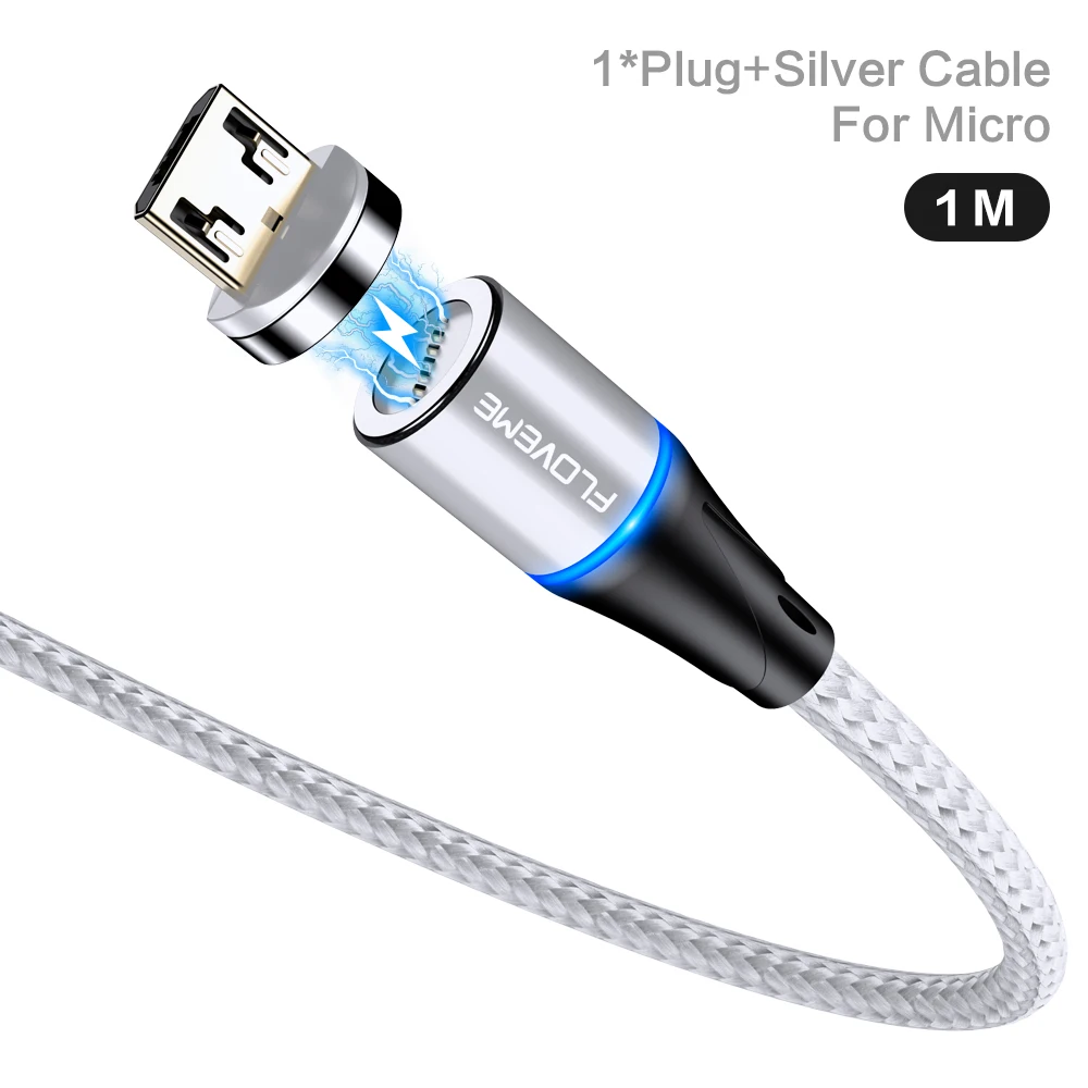 Silver Micro Floveme 3A Быстрая зарядка Магнитный USB C кабель для huawei iPhone Магнитный кабель type C Магнитный кабель зарядка зарядное устройство адаптер - Цвет: Silver Micro