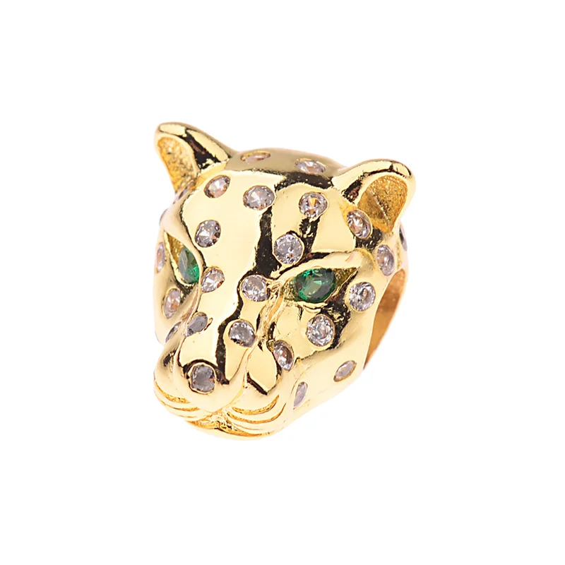 DOUWEI Fashion Leopard Head Metal Beads For DIY Bracelet Micro Pave White And Green Zircon Jewelry Making Men | Украшения и