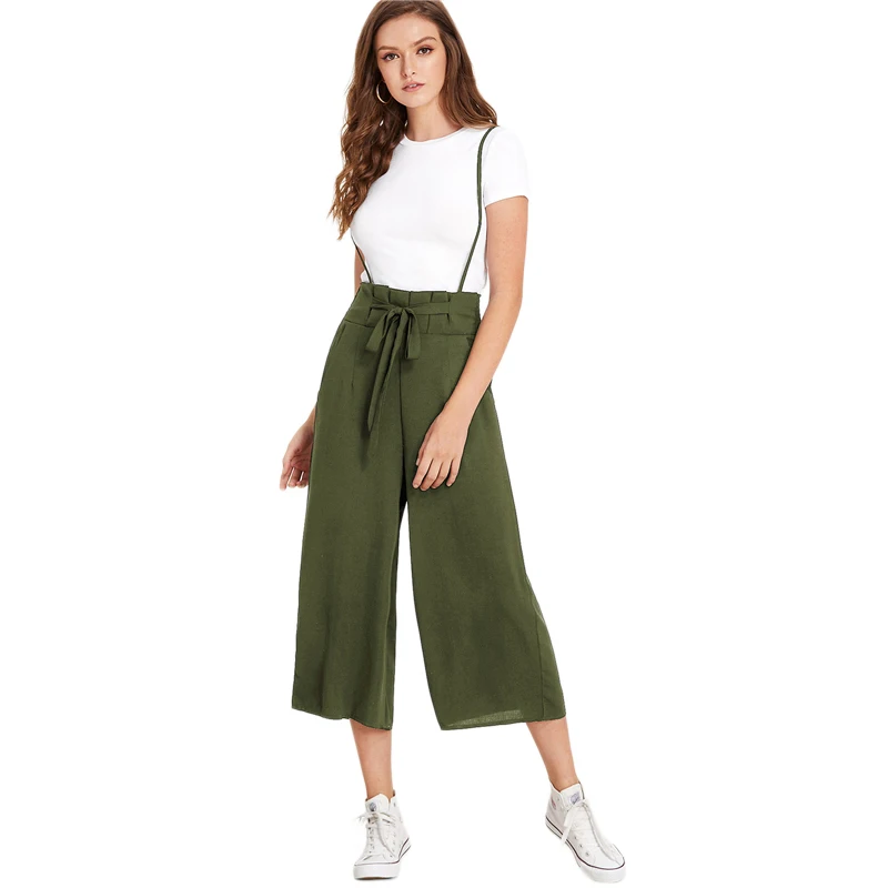 Dotfashion комбинезон с узлом спереди, плиссированный сзади, весна, на бретелях, без рукавов, штаны для женщин, средняя талия, широкие ноги, Простой повседневный комбинезон