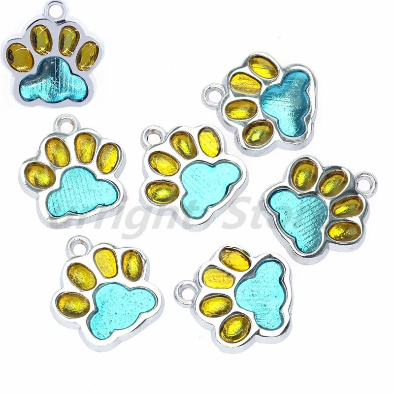 7 10 шт. эмаль Bling Cat Dog/Bear отпечаток лапы висячий Шарм подходит вращающийся Омар застежка брелок кольца для ключей сумка Ювелирные изделия HC503 - Окраска металла: 7