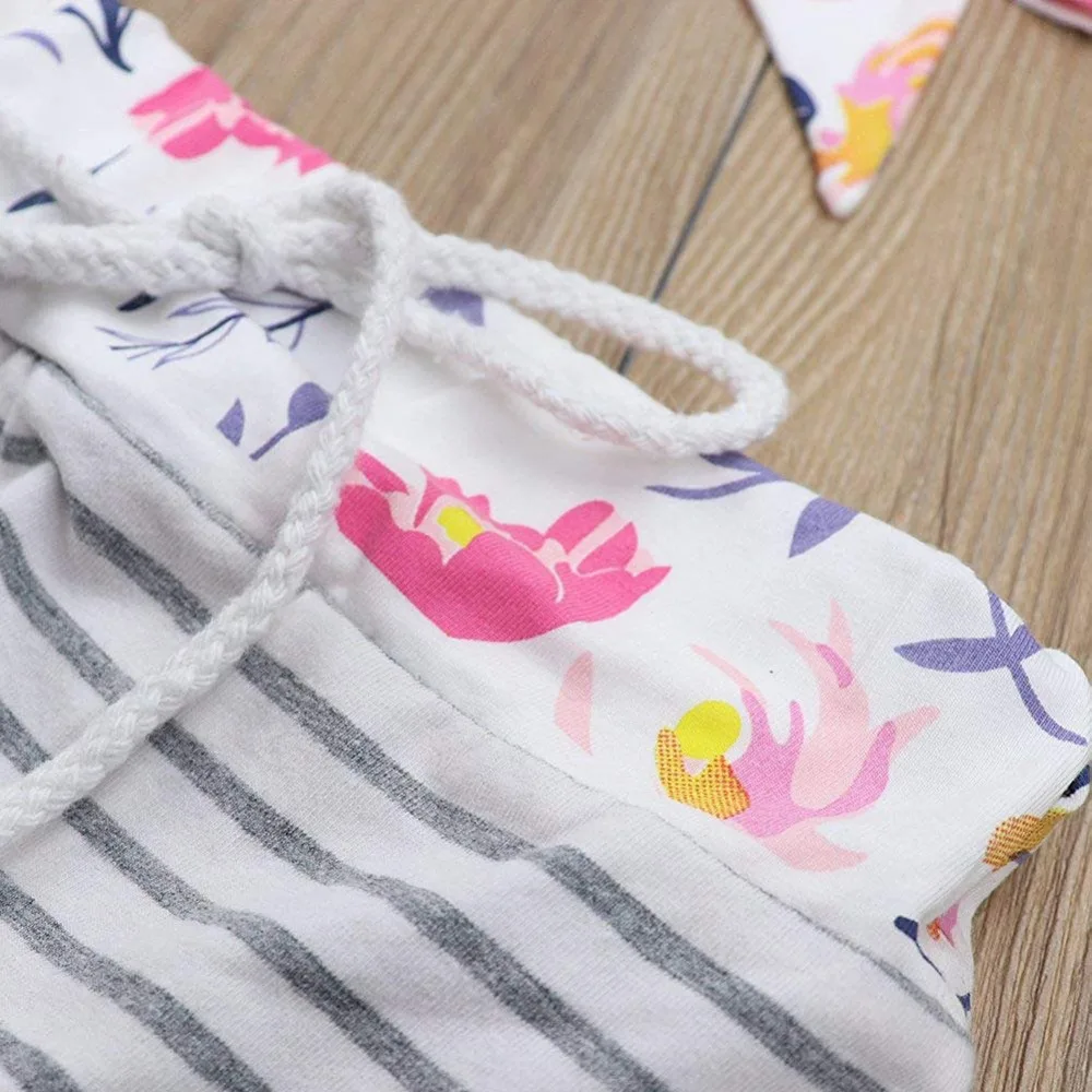 Oklady Baby Girl Outfits Florals Hoodie Top with Pocket Striped Long Pants and Headband Clothes Set | Детская одежда и обувь