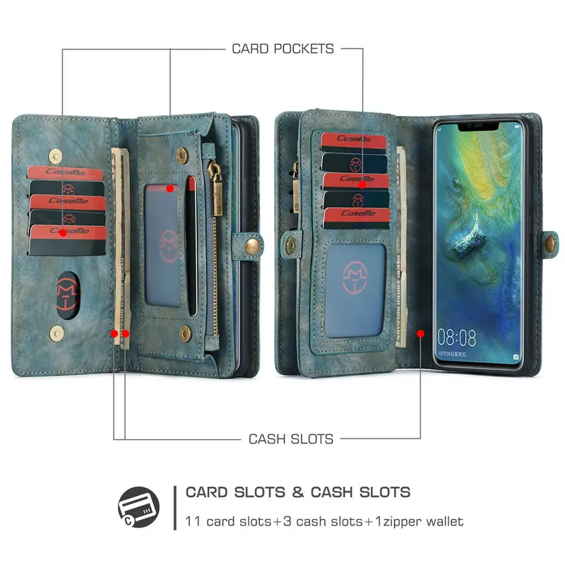 CaseMe кошелек для Huawei Mate 20 Pro Ultimate функциональный Универсальный кожаный съемный