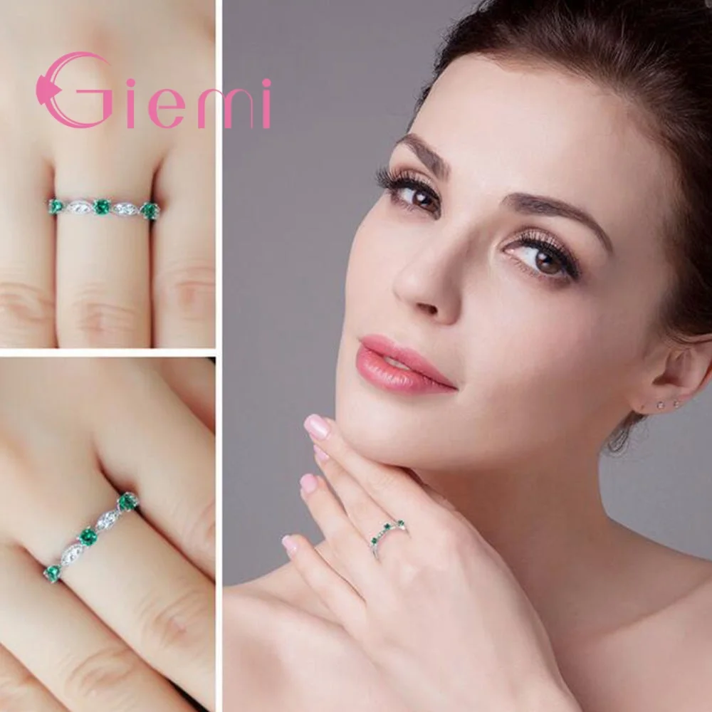 Женские Роскошные зеленые прозрачные стразы с фианитом тонкие шикарные кольца