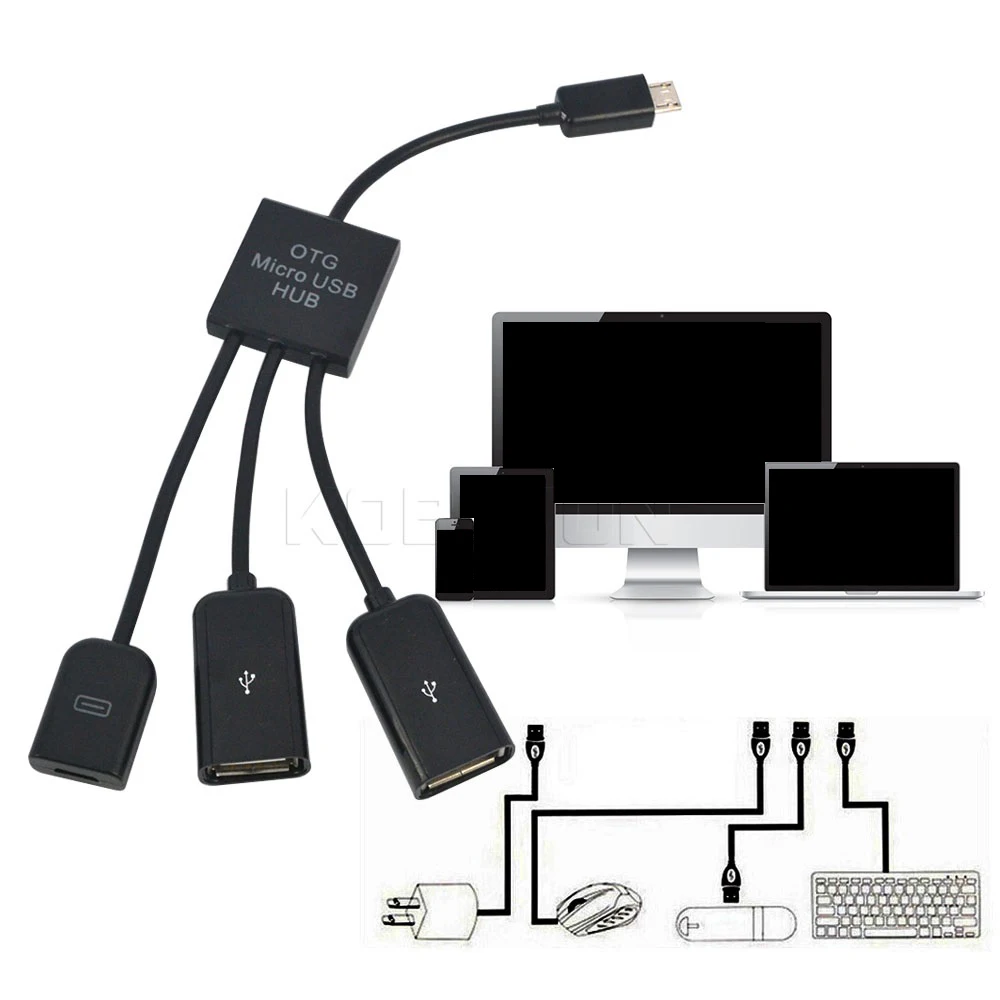 Kebidu черный 1 папа на 3 женский микро USB OTG кабель концентратор разъем сплиттер