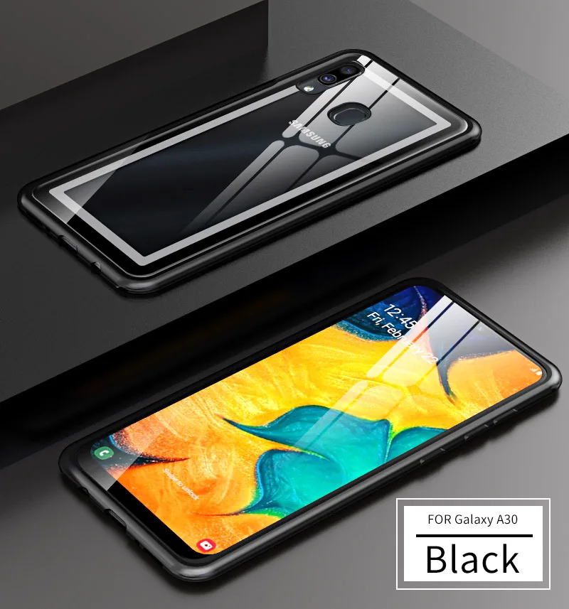 Роскошный металлический корпус для samsung Galaxy A30 чехол A40 алюминиевая рамка прозрачная стеклянная крышка для samsung A10 A20 корпус прозрачный жесткий