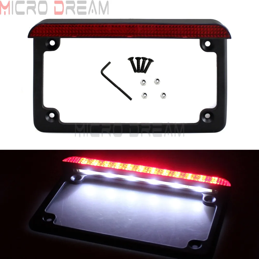 

Motorcycle 4'' x 7'' USA Style License Number Plate Frame Bracket 12v LED Rear Brake Tail Light For Harley Sportster Chopper