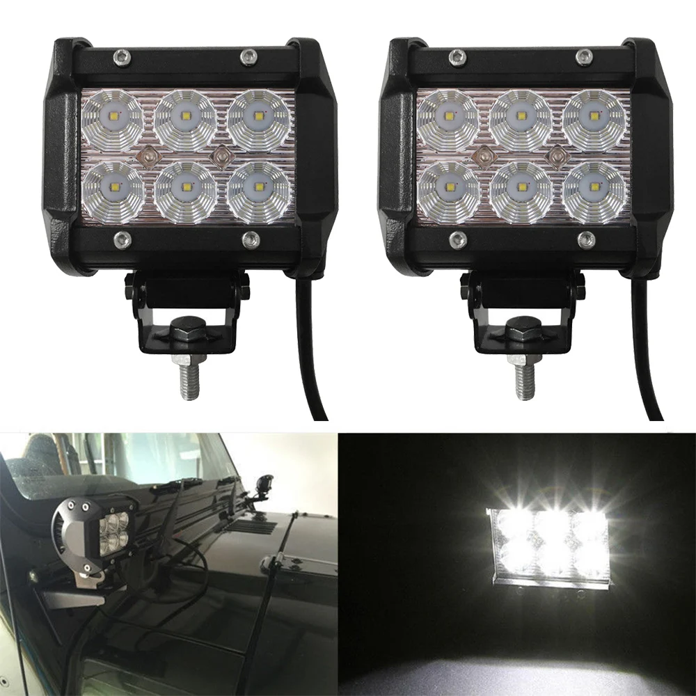 

2x Light Bar 18W Spot Flood LED Work Light Lamp Barra Led Motorcycle Tractor Boat Offroad Truck Pickup 12V 24V 4WD 4X4 SUV Fog