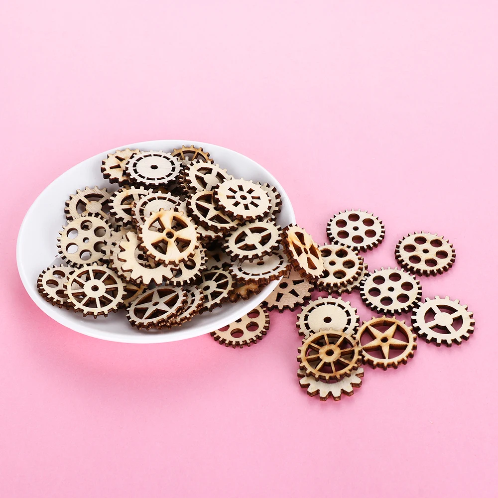 50 шт./компл. с фокусным расстоянием 25 мм смешанные; деревянное колесо Шестерни узор полые Craft Скрапбукинг круглый случайный для украшения дома
