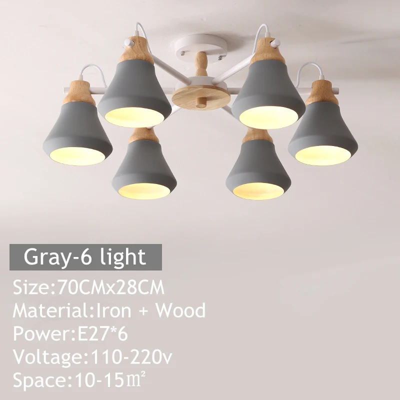 Gray 6 light TRAZOS Lustre деревянная люстра для Железный Абажур для гостиной светодиодный Люстра Освещение Люстры Para Sala De Jantar домашняя лампа - Цвет абажура: Gray 6 light