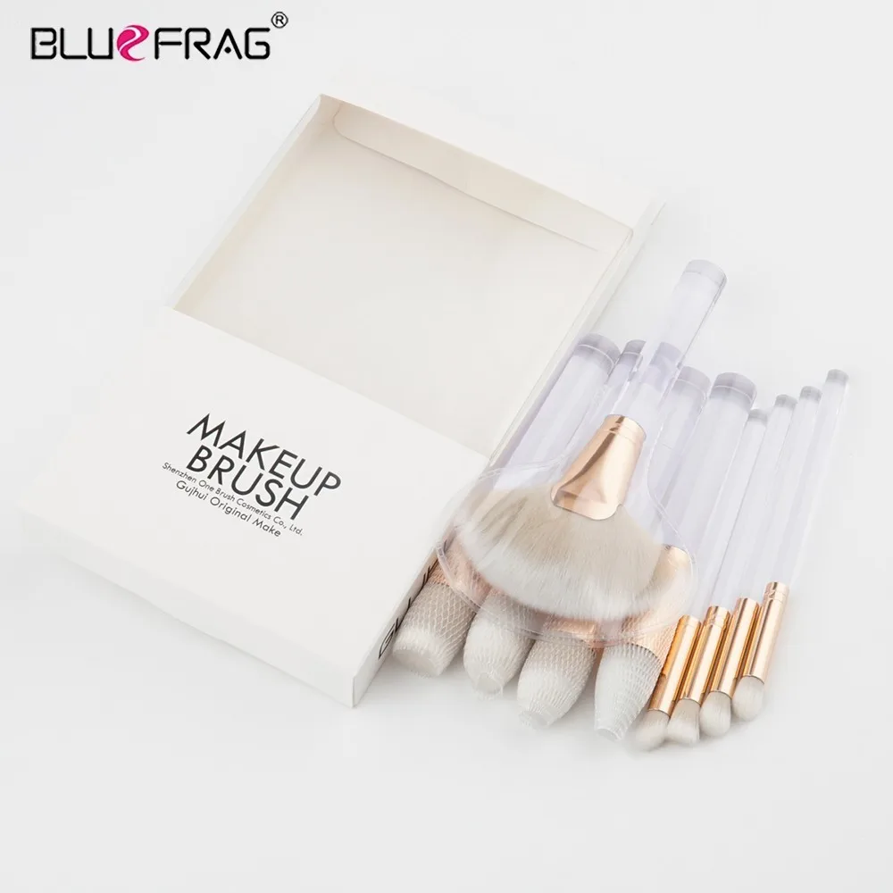 Bluefrag Новый 9 шт. Макияж кисти набор прозрачные ручки с супер мягкие волосы щетины составляют Расчёски для