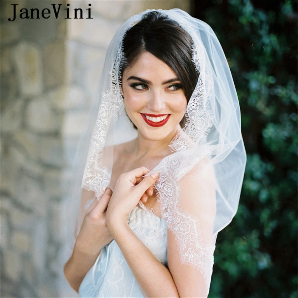 JaneVini 2019 Простые Свадебные вуали цвета слоновой кости/белый один слой кружевная
