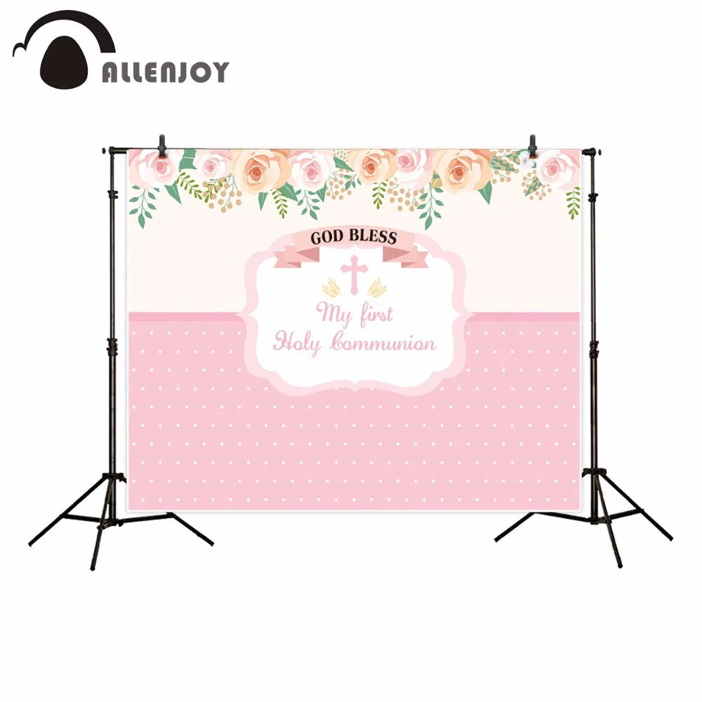 Allenjoy Розовый Первый Причастие фон для фотографии цветок девушка крест вечерние баннер фон для фотосессии на заказ Фотостудия