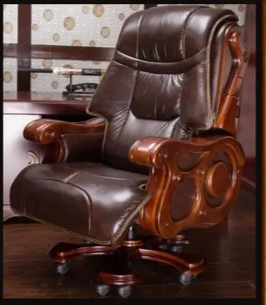 Роскошное офисное кресло из твердой древесины компьютерное может лежать на коже