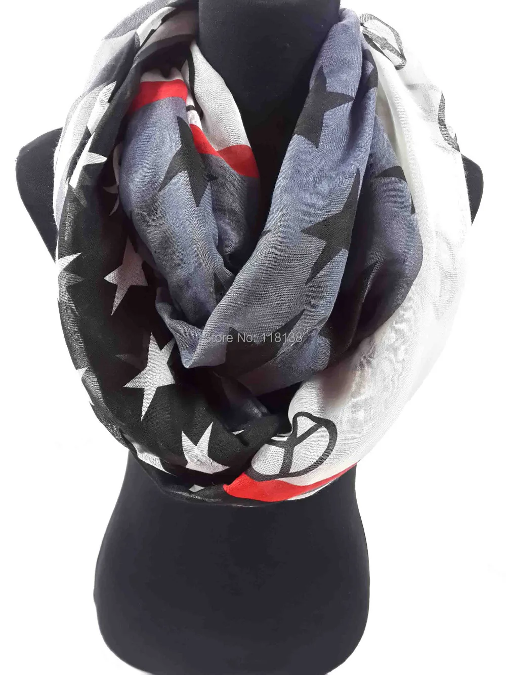 Женский шарф снуд в полоску со звездами и знаками| |