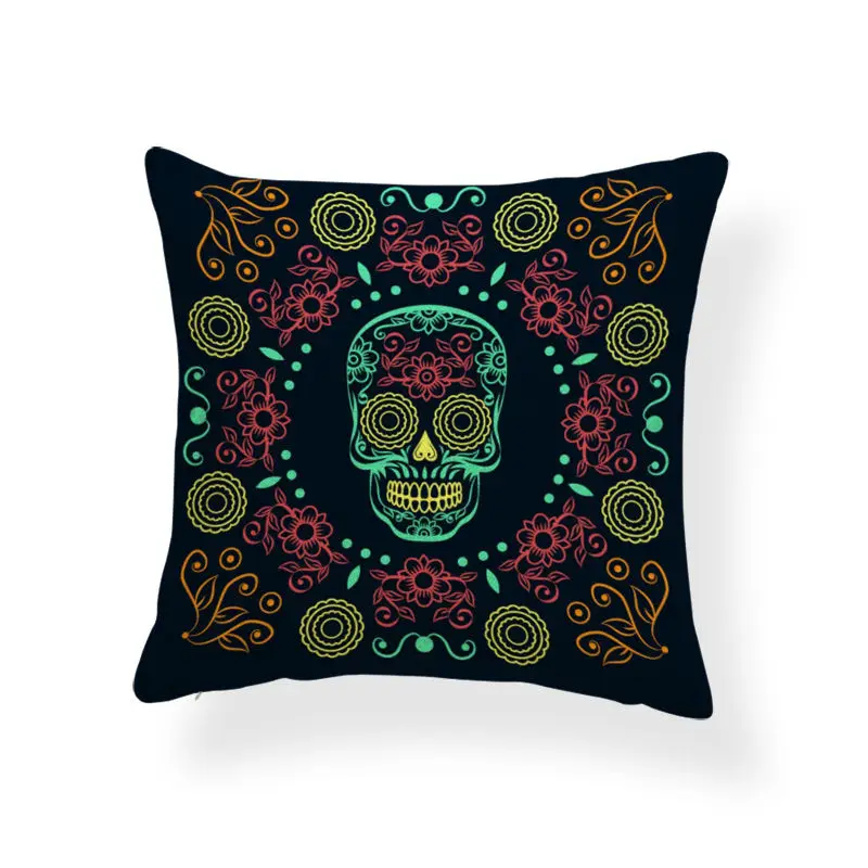 Sugar Skull Подушка с цветами хэллоуинская страшилка Подушка колдовство синий средний век современный подарок для общежития подушка 45X45 см льняная теплая