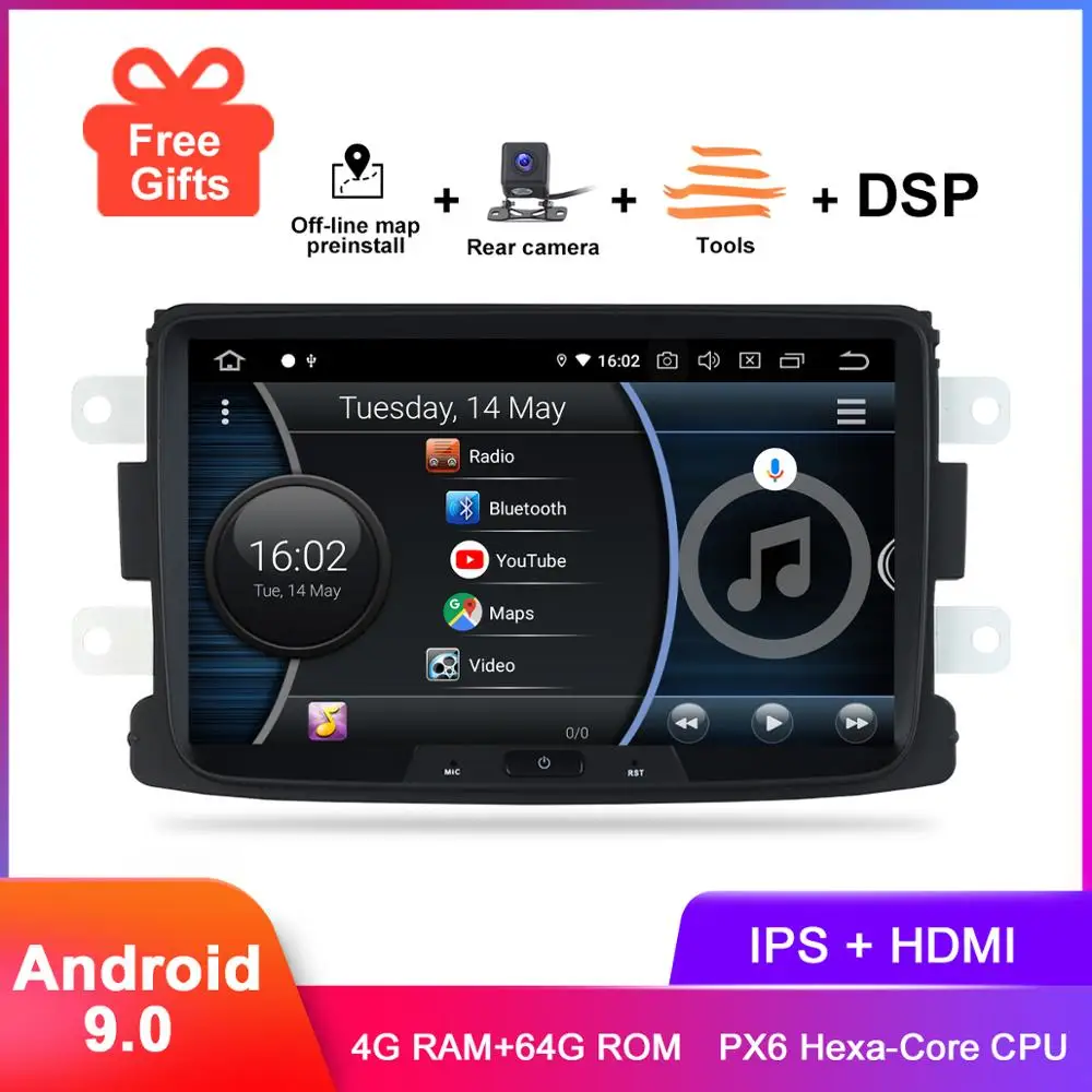 8 &quotIPS Android 9 авто радио для Renault Duster Dacia Sandero Logan Captur Lada Xray 2 GPS навигация WiFi DSP аудио