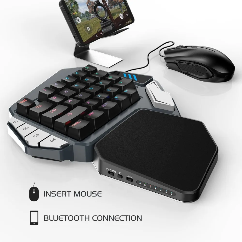 RGB игровая мини клавиатура для мобильных игр PUBG FPS AoV Mobile Legends RoS. Одноручная вишня MX