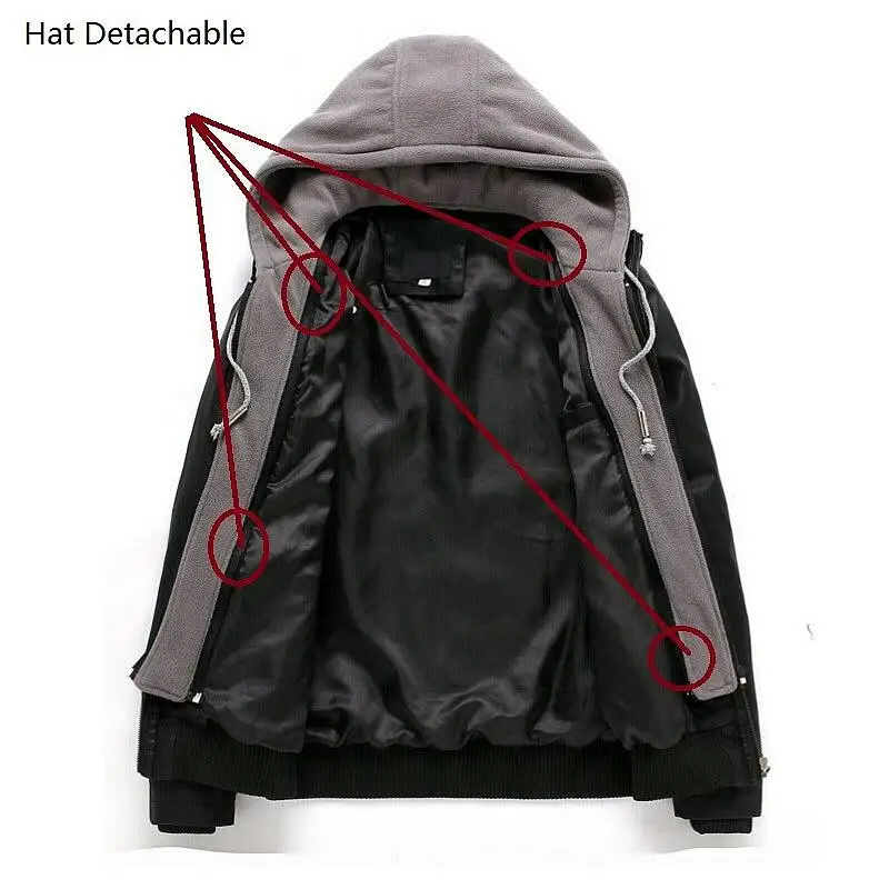 Кожаная мужская куртка из флиса с капюшоном Съемная искусственной кожи PU Мужская