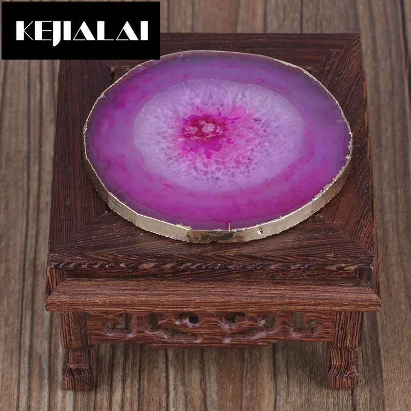 dankanshi Natural Gem Crafts Semi Precious Glass Slice Coaster Cup Mug Glass Beverage Holder Pad Druzy Quartz Geode Glass