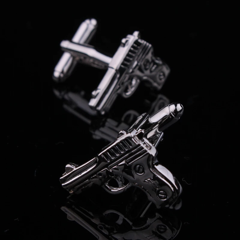 

Factory Price Retail Metal Cuff links Gifts for Men Fashion Copper Material Gun Black Pistol Design CuffLinks Free Shipping