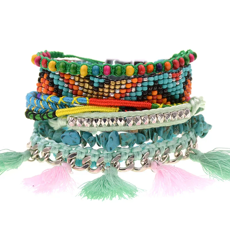 WELLMORE Мода Бохо Зеленые Бусины Браслет Подвески из бисера браслеты для женщин в