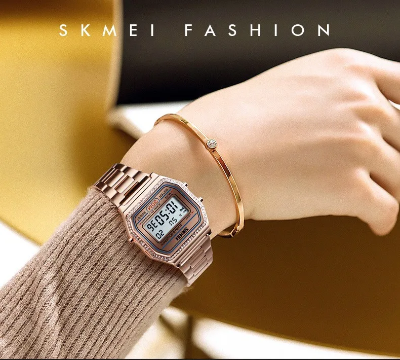 SKMEI новые модные женские часы цифровые часы 30 м водостойкая Неделя дисплей корпус сплав цифровые наручные часы Relogio Feminino 1474