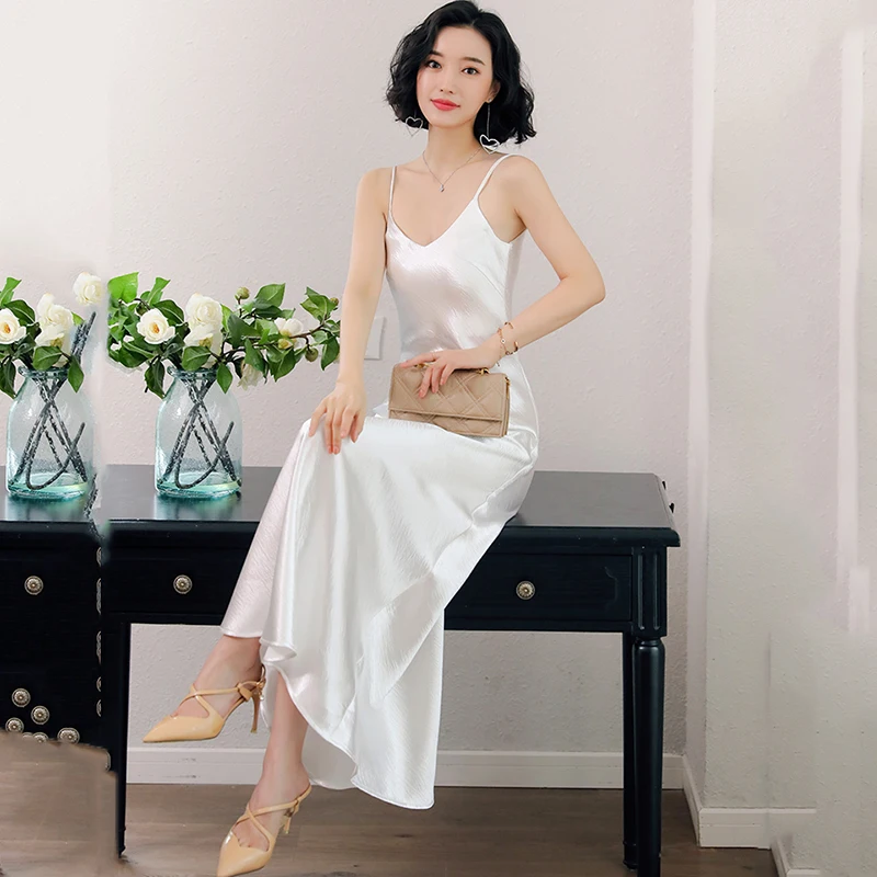 Spaghetti Strap Dress Women Long Sumer Solid color V-neck Sexy Slim Elegante Ladies Vestido Feminino LIU54 | Женская одежда