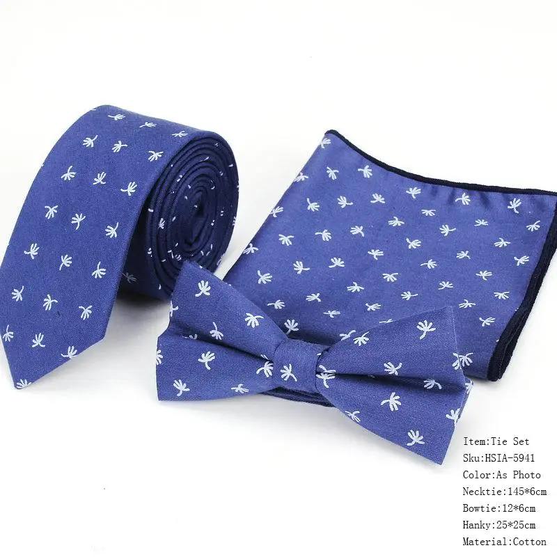 Tie Sets Фирменный мужской дизайнерский узкий платок с цветочным принтом, темно-синий Цветочный платок с квадратным платком, галстук-бабочка, галстуки, набор костюмов для мужчин - Цвет: Tie Sets