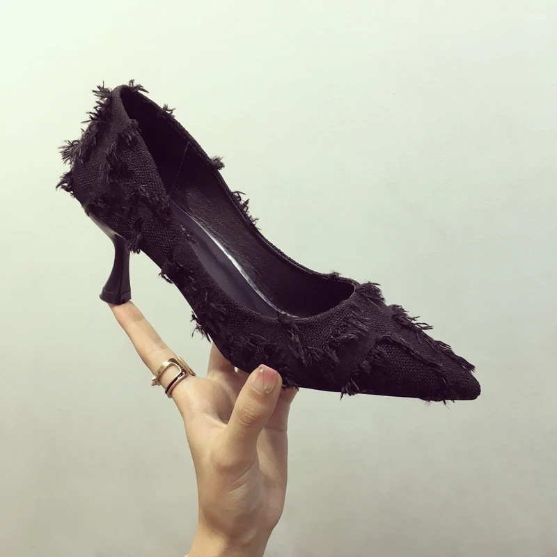 High heels female summer 2018 new wild fashion black stiletto shallow pointed single shoes women's sexy personality | Обувь
