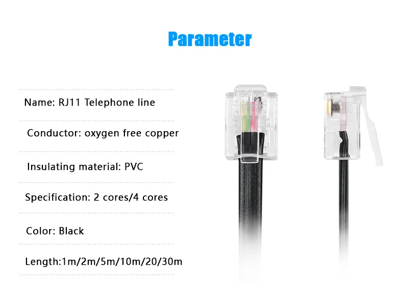 Телефонная линия кабель провода подключения 6P4C RJ11 DSL модем факс телефон к стене черный для телефона