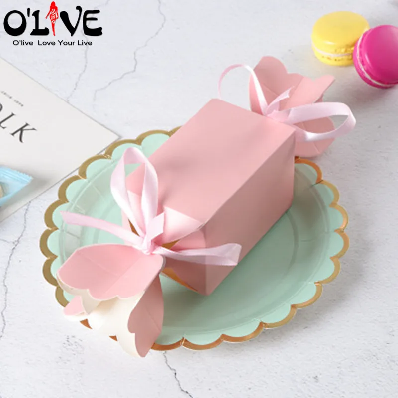 50 шт. конфеты форма Babyshower Свадебная вечеринка Сувениры картонные коробки с лентой бумага Bonbonniere сахар драже сладкий коробка D3