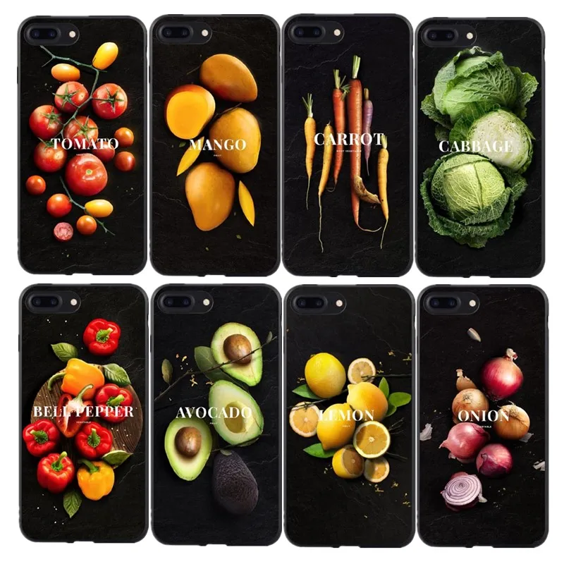 Модный мягкий силиконовый чехол для телефона с принтом фруктов и овощей iPhone 7 Plus 8