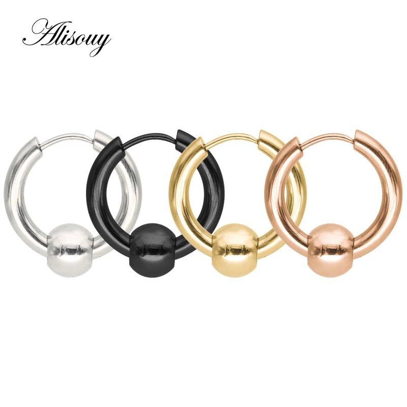 

Лидер продаж, круглые серьги Alisouy для мужчин и женщин, серьги-кольца из нержавеющей стали черного, золотого, серебряного цветов с ручками и шариками, серьги-кольца