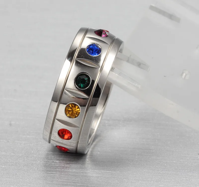 MiLaTu LGBT Rainbow Rings Stainless Steel Colorful Crystal Wedding Gay &amp Lesbian Engagement Ring R349G | Украшения и