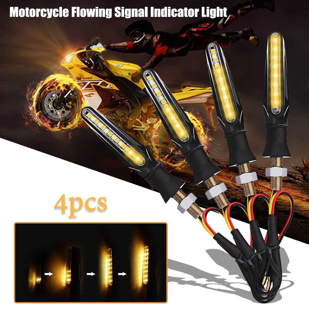 

4pcs 15LED Flowing Turn Signal Lights Indicators White&Amber Blinker Motorcycle Universal