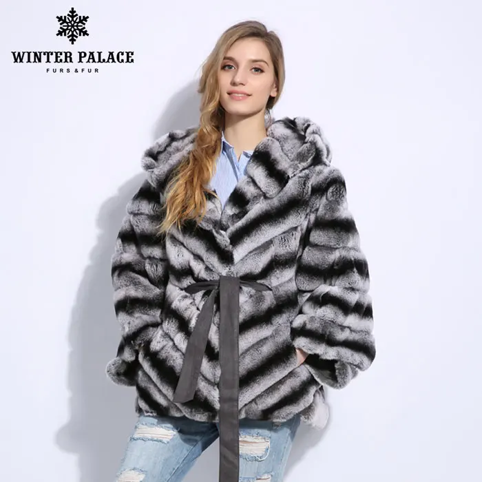Transition color Шуба из меха бобра зимние пальто с мехом модные новые женские туфли на кроличьем меху пальто Повседневное кролика пальто с капот Твердые Настоящее кролика пальто с мехом с круглым вырезом - Цвет: Transition color