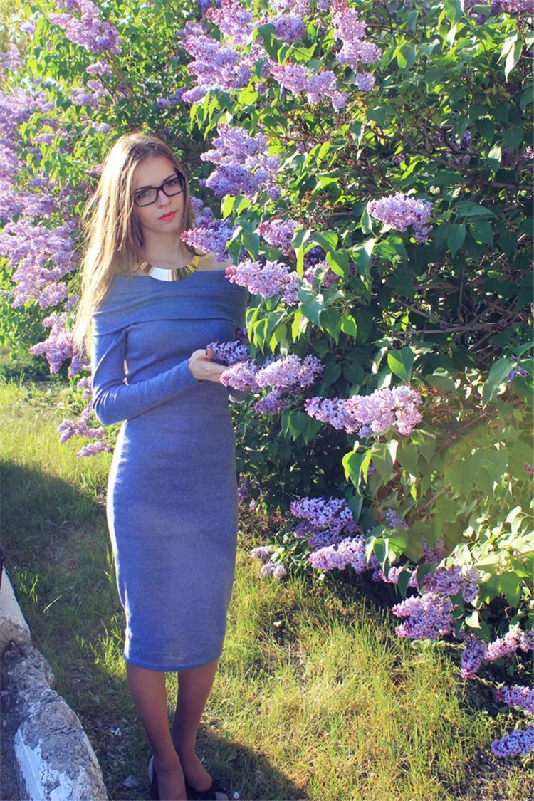Женщины Sexy Dress Зима Элегантный Длинным Рукавом Slash Шеи Платье De Festa Оболочка Пакет