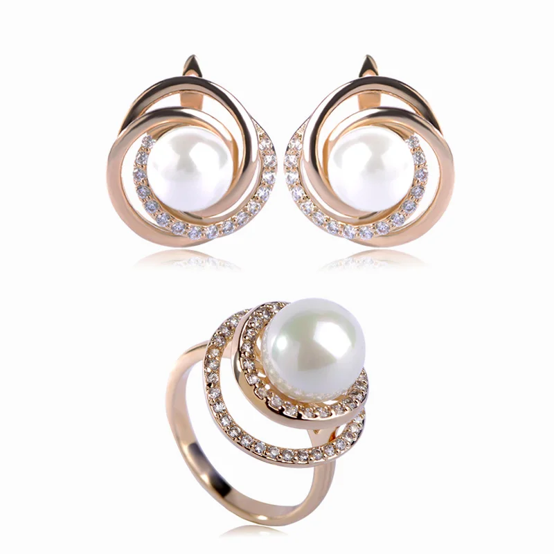 Blucome Имитация Цветка Перлы Ювелирные Наборы Серьги-Гвоздики и Кольцо Для Женщин