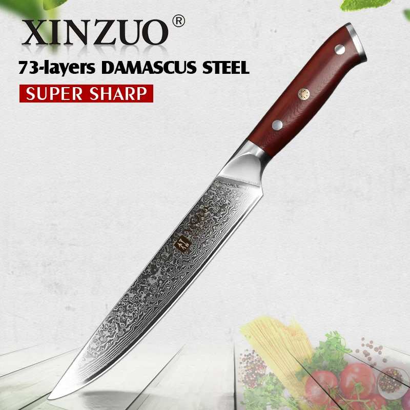 XINZUO 8 дюймов нож японский нож для мяса кухонные столовые приборы VG10 дамасский нож для нарезки Инструменты для барбекю Палисандр Ручка