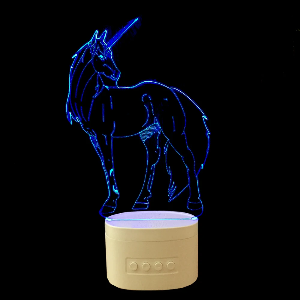 3D огни Bluetooth колонки Музыка Светодиодный Ночник Домашнее освещение TF карта USB перезаряжаемая настольная лампа в форме единорога IY803801
