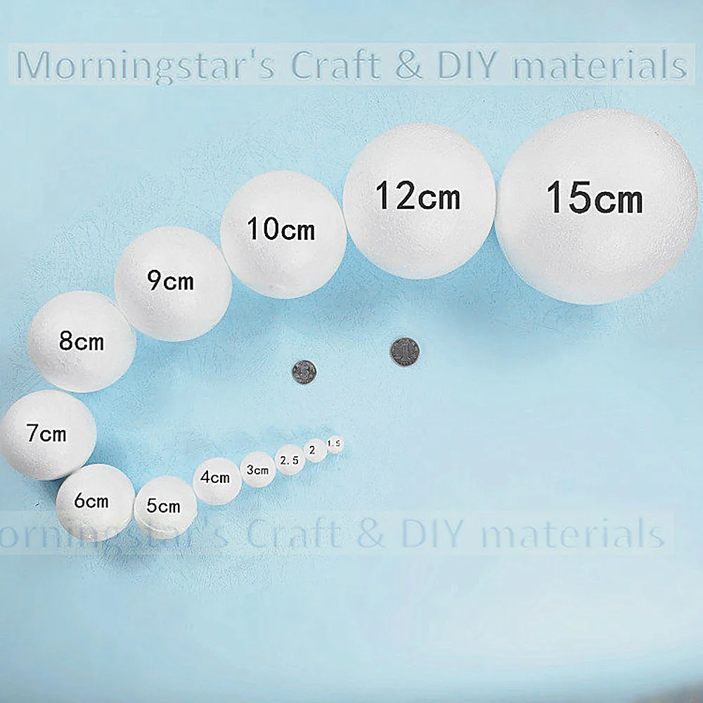 Фото 1/2/4/7/8/9/12/20/30cm Modelling White Polystyrene Styrofoam Foam Balls Craft Balls For DIY Christmas Party Decoration Supplies №1