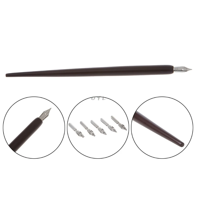 Wooden Oblique Holder Copperplate Calligraphy Dip Pen Nib Holder Metal flange 