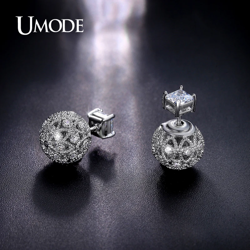 Женские серьги-гвоздики с кристаллами UMODE ювелирные изделия из фианита